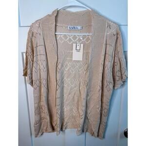 NWT XUNZRIN women's beige open knit short sleeve cardigan size large